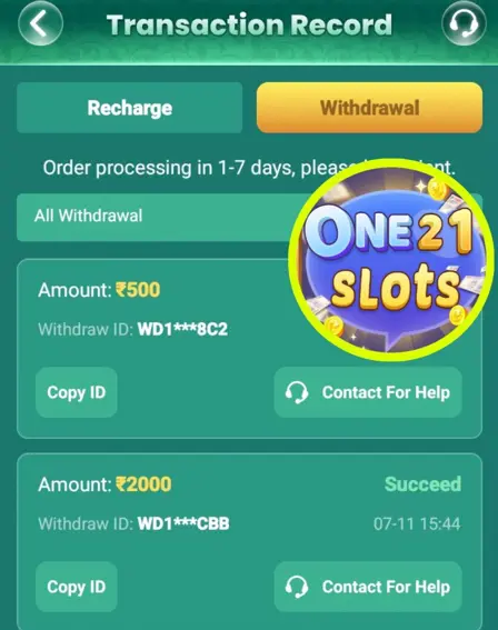 ONE 21 SLOTS APP WITHDRAWAL PROOF