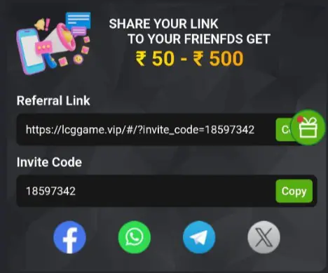 LCG BET REFER AND EARN 50 TO 500 RUPEES OFFICIAL