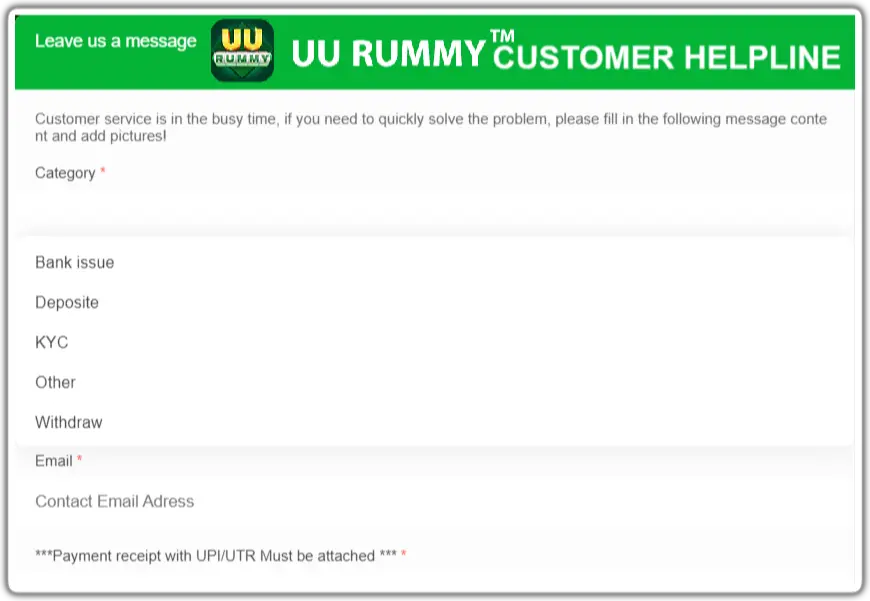 UU RUMMY CUSTOMER CARE HELPLINE NUMBER OFFICIAL