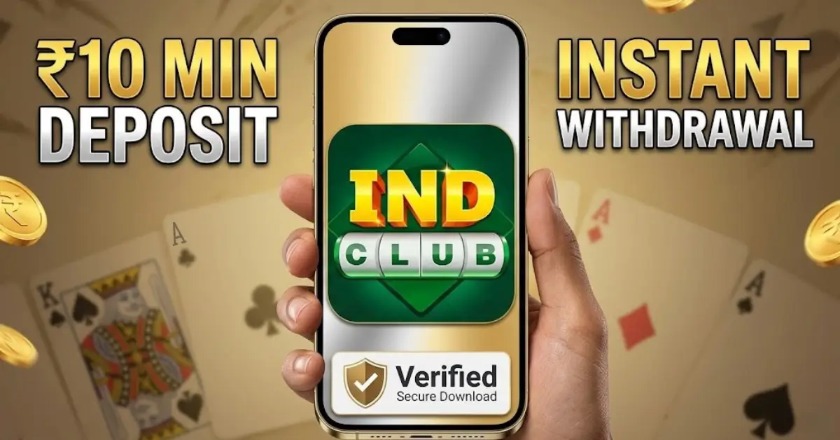 Featured image for IND Club APK, showing a secure download on a phone with an official verification seal for safe 2026 gaming