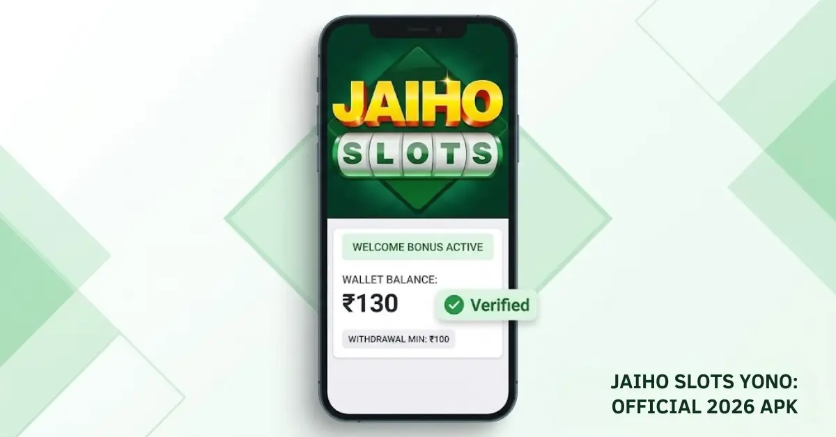 Jaiho Slots Yono official APK interface on Android showing ₹130 bonus credit and active ₹100 minimum withdrawal status for Indian users