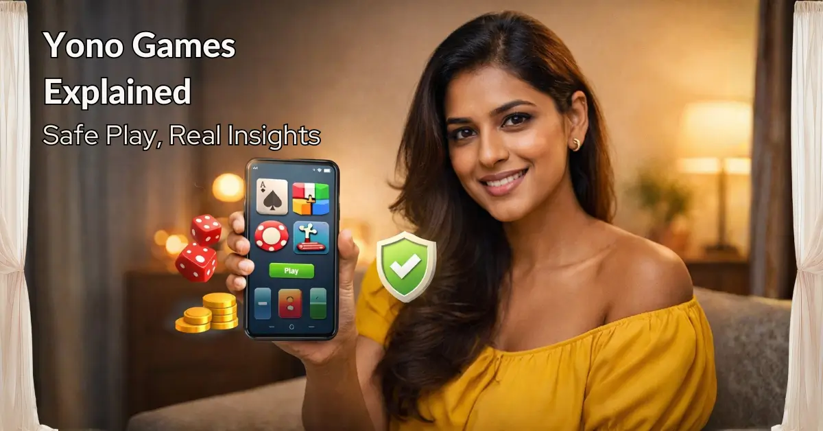 Indian user reading guide on Yono Games on smartphone