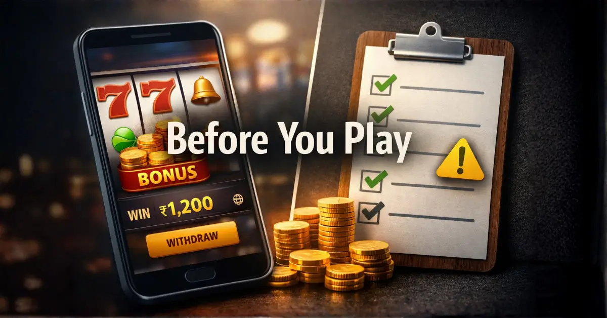 Good Slots Yono app review India showing slot game screen and safety checklist before playing