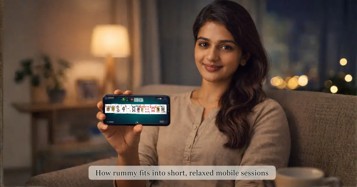 Indian woman playing rummy on a smartphone at home
