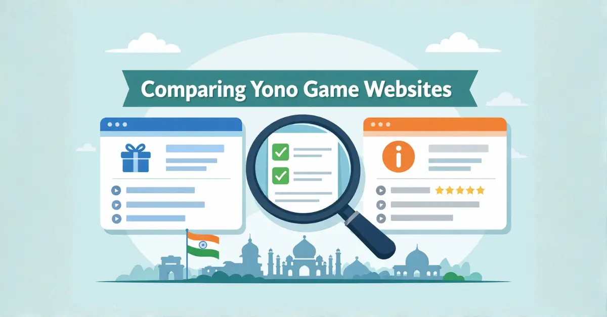 Illustration comparing Top Yono Games List with other Yono game websites in India for clarity and trust