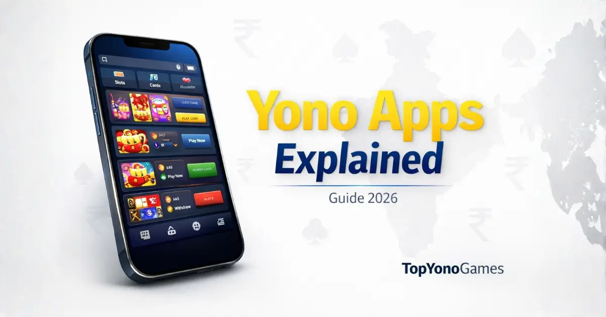 TopYonoGames guide explaining Yono-style gaming apps in India with smartphone illustration