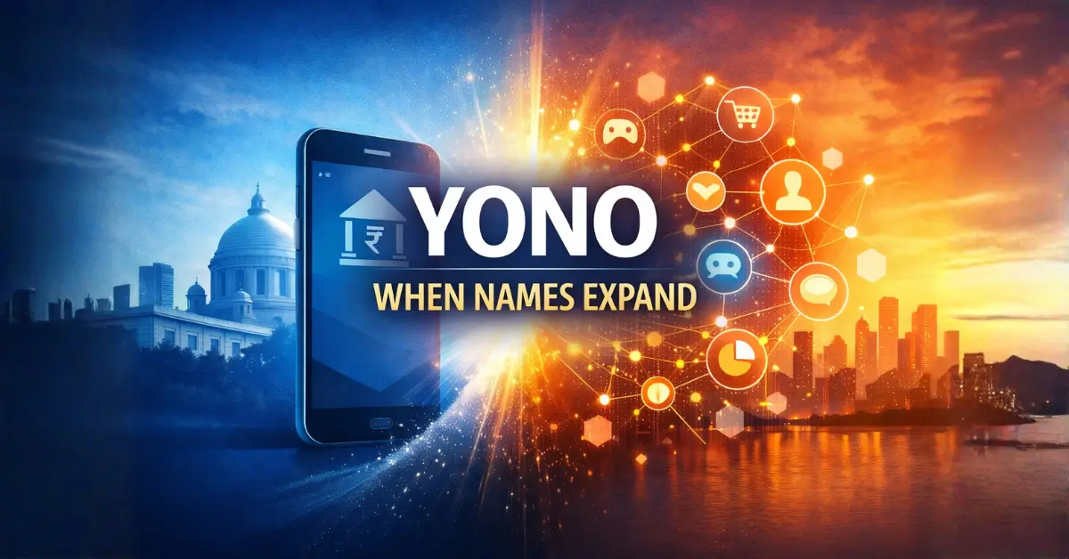 Illustration showing YONO beyond banking in India, transitioning from a banking app to a broader digital ecosystem
