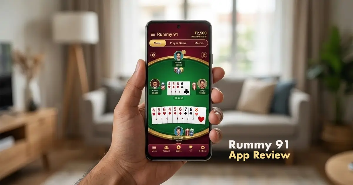 Rummy 91 app gameplay displayed on smartphone screen